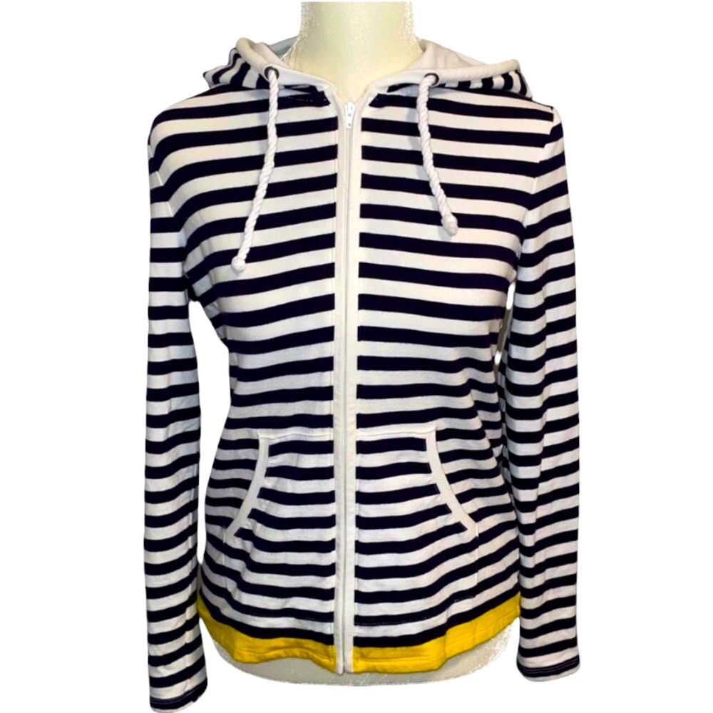 Talbots Hoodie Navy & White Striped French Terry Sweatshirt Size XSP